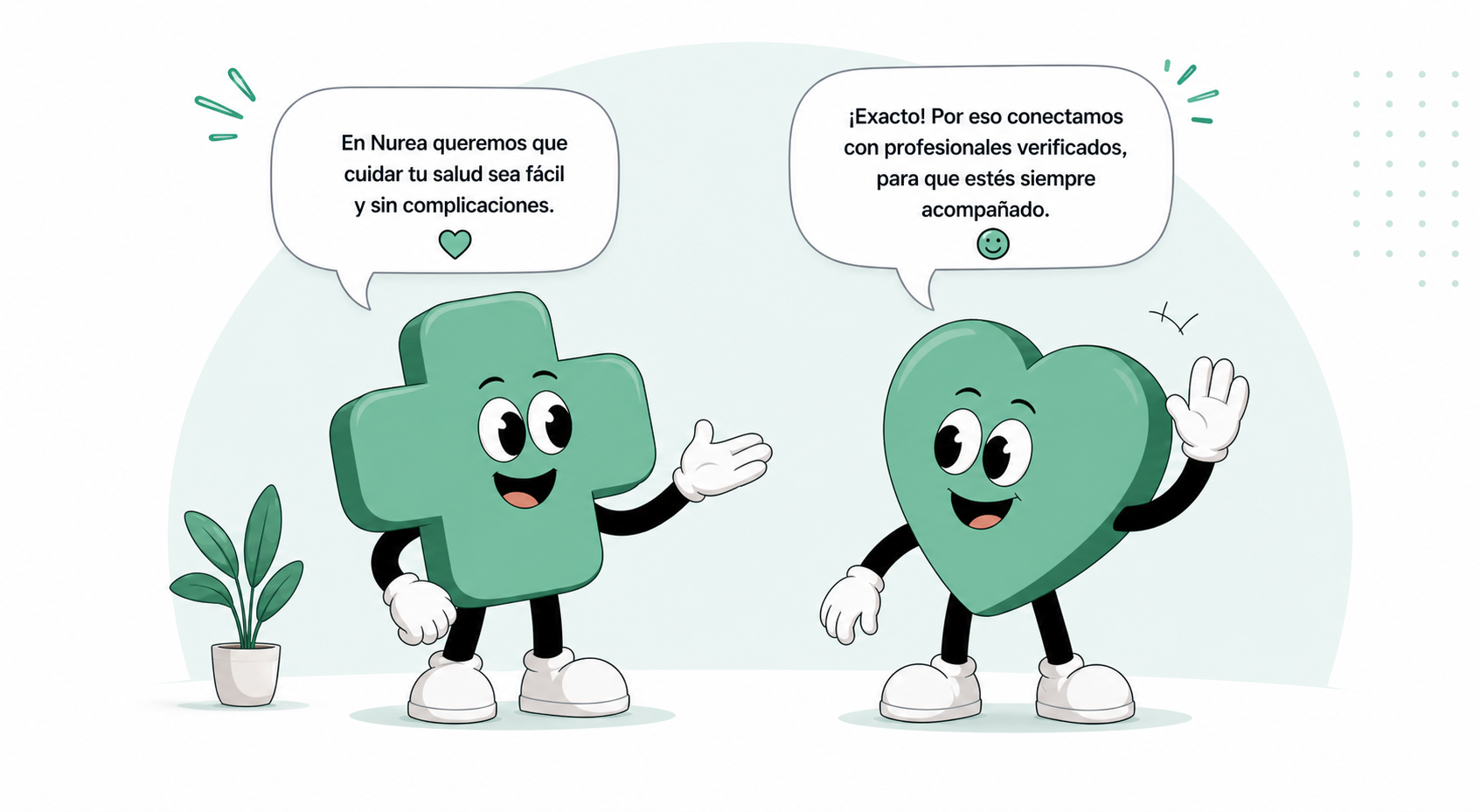Personajes de Nurea conversando sobre salud accesible